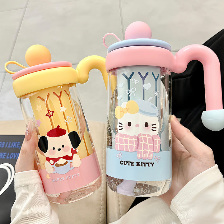 Women's water bottle with playful cat pattern Bowlift