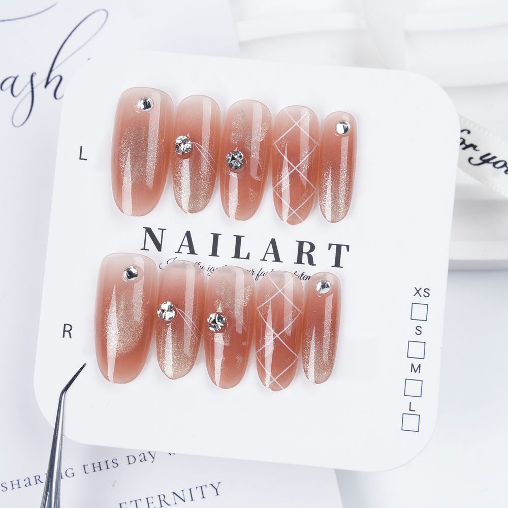 Decorative Long Stiletto Press-On Nails with Silver Accents Bowlift
