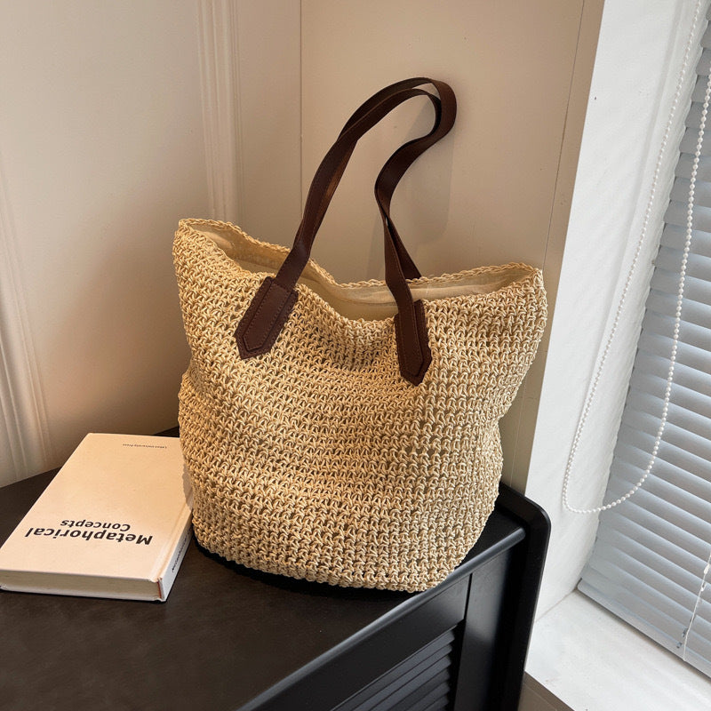 Braided shopping bag with leather handles Bowlift