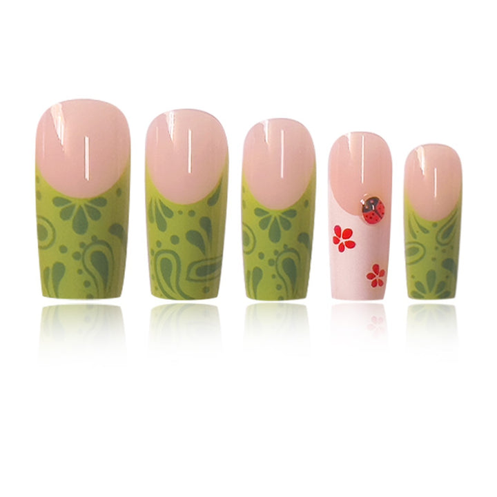 Floral Design Press-On Nails with Leaf Accents Bowlift