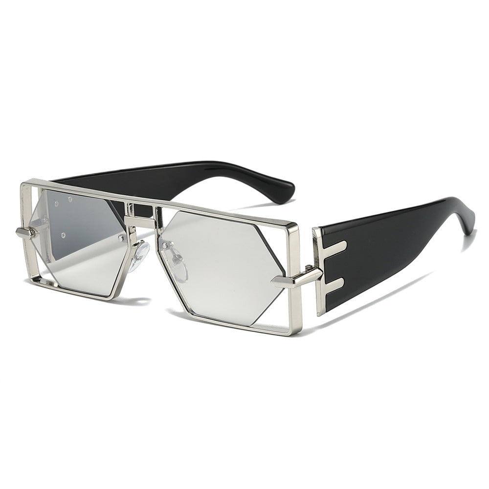 Geometric Shield Sunglasses with Premium Metallic Frame Bowlift