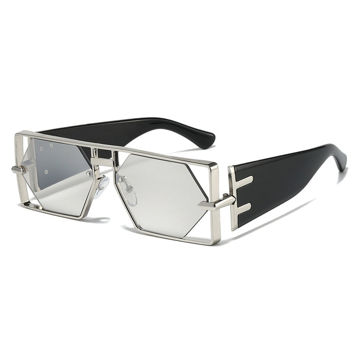 Geometric Shield Sunglasses with Premium Metallic Frame Bowlift