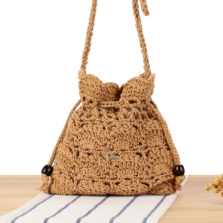 Handmade macrame shoulder bag with ruffled trim Bowlift