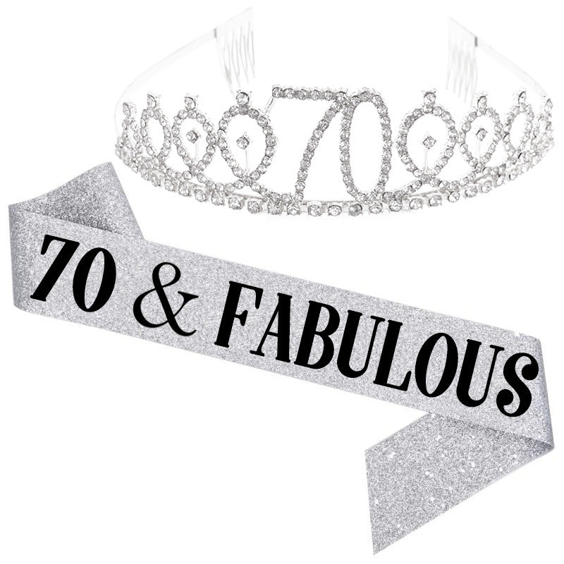Girl Glittering Birthday Crown and Sash Set Bowlift