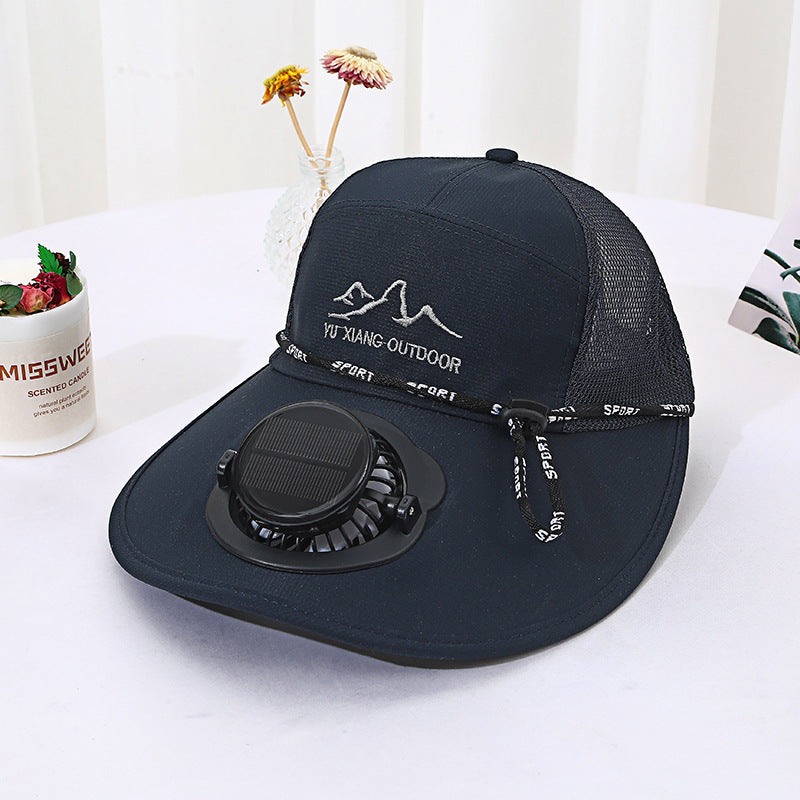 Ventilated outdoor sun hat with integrated solar fan detachable solar panel breathable mesh and adjustable chin strap Bowlift