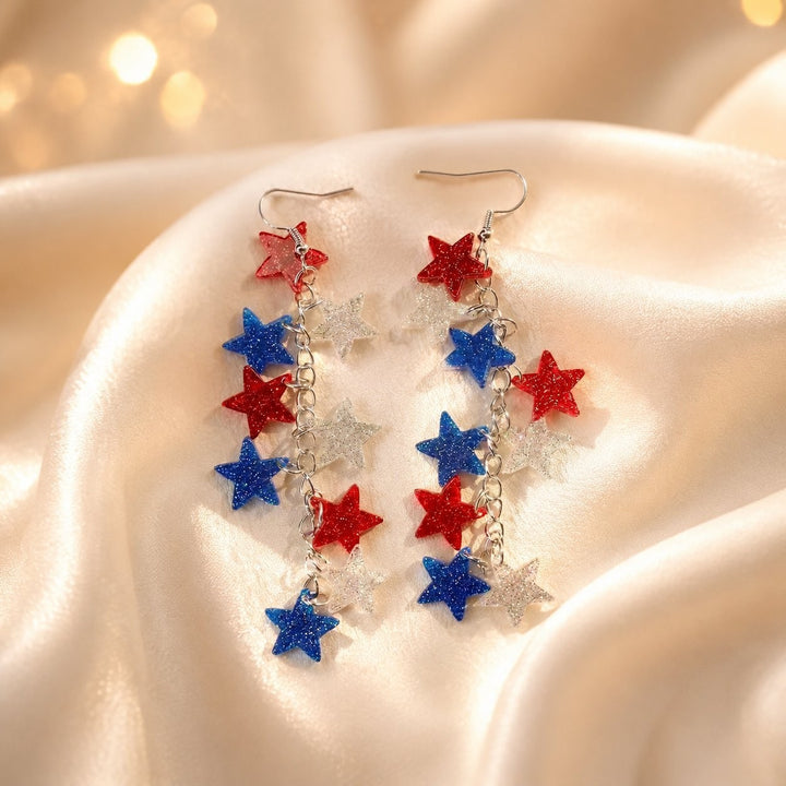 Women's Statement Earrings made of enamel with star and stripe motif and crystal embellishment Bowlift
