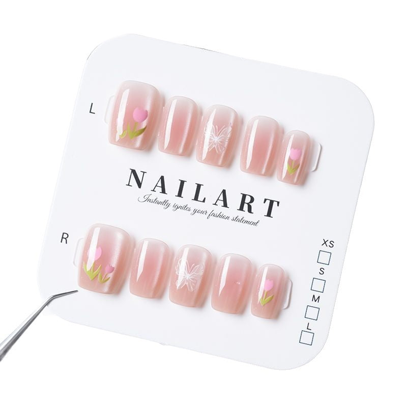 Artistic Floral Nail Design Press-On Tips Bowlift
