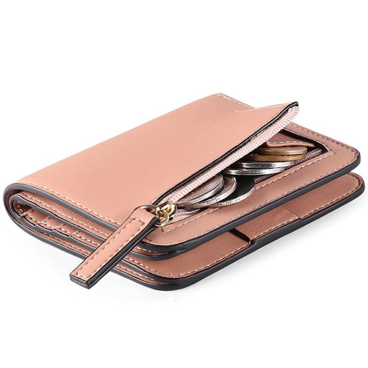 Compact Saffiano Card and Coin Wallet with Zipper Pocket Bowlift