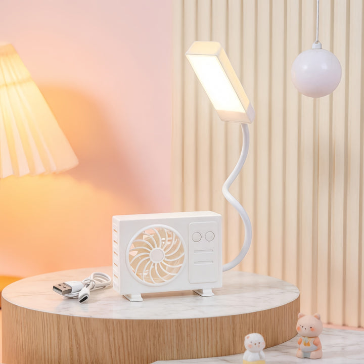 Women's table lamp with integrated USB fan Bowlift