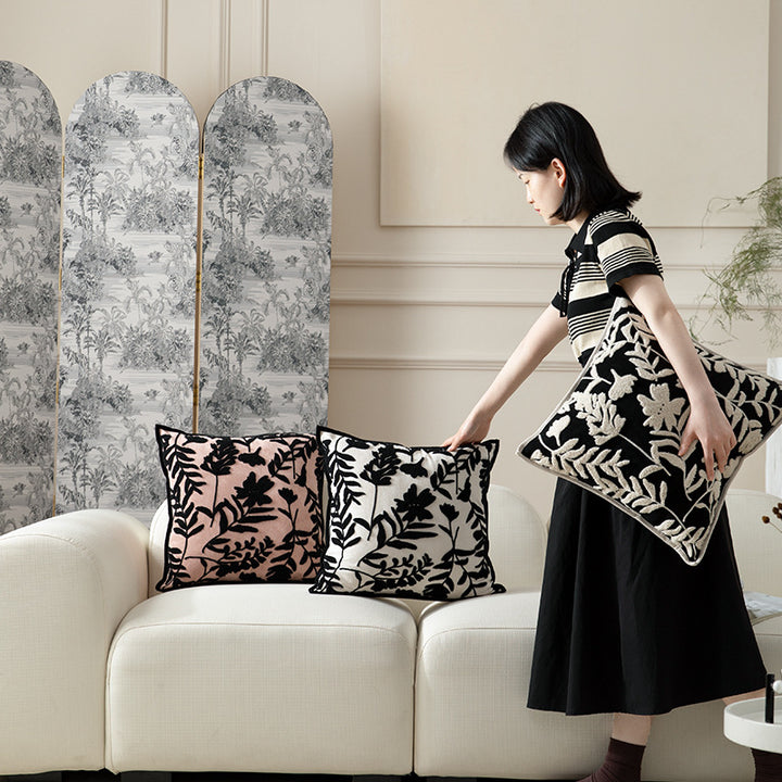 Decorative cushion cover with floral flock application Bowlift