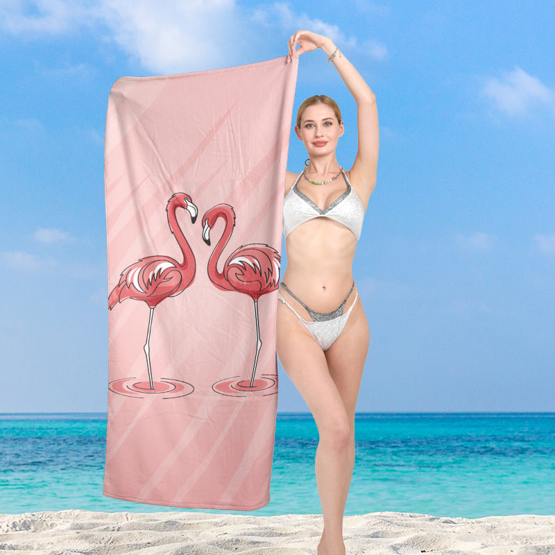 Premium beach towel with vibrant flamingo design Bowlift