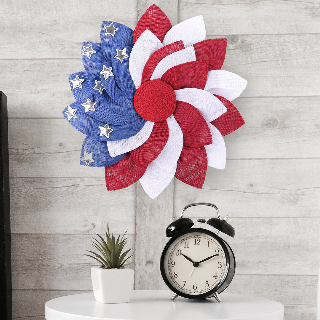 Unisex decorative patriotic door wreath flower made of linen with star studs Bowlift