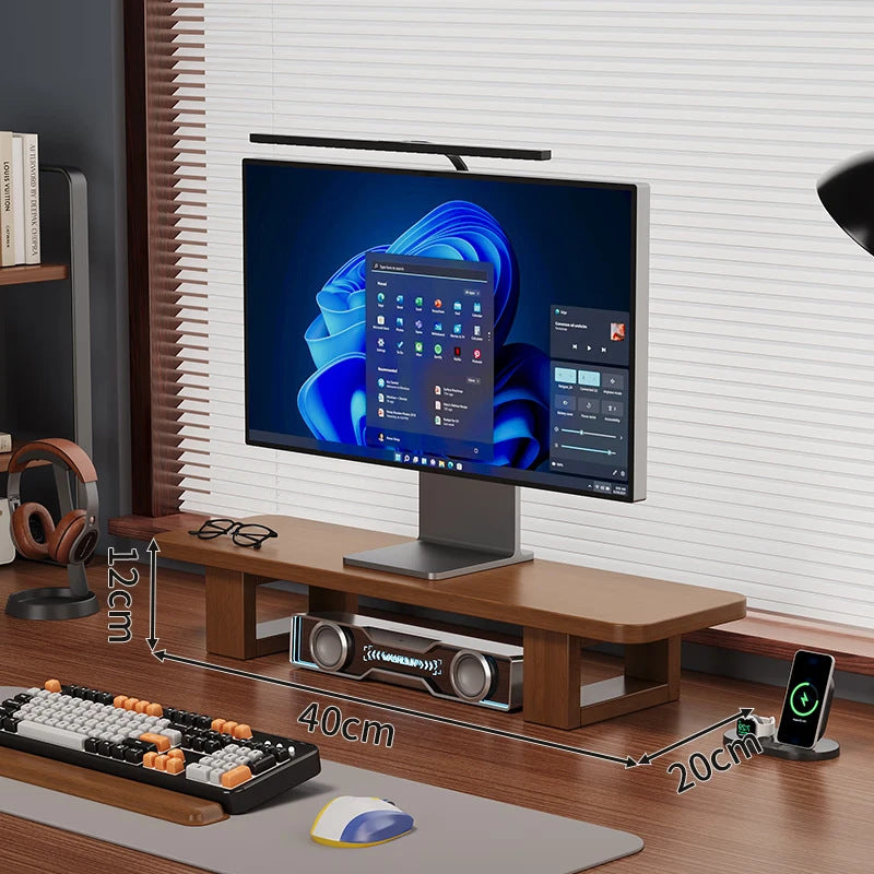 Modern Wooden Monitor Stand with Cable Management Bowlift
