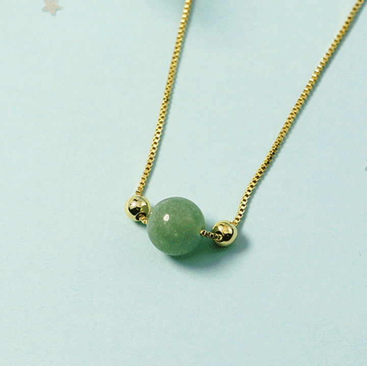 Minimalist Plated Box Chain Necklace with Natural Jade Bead Bowlift