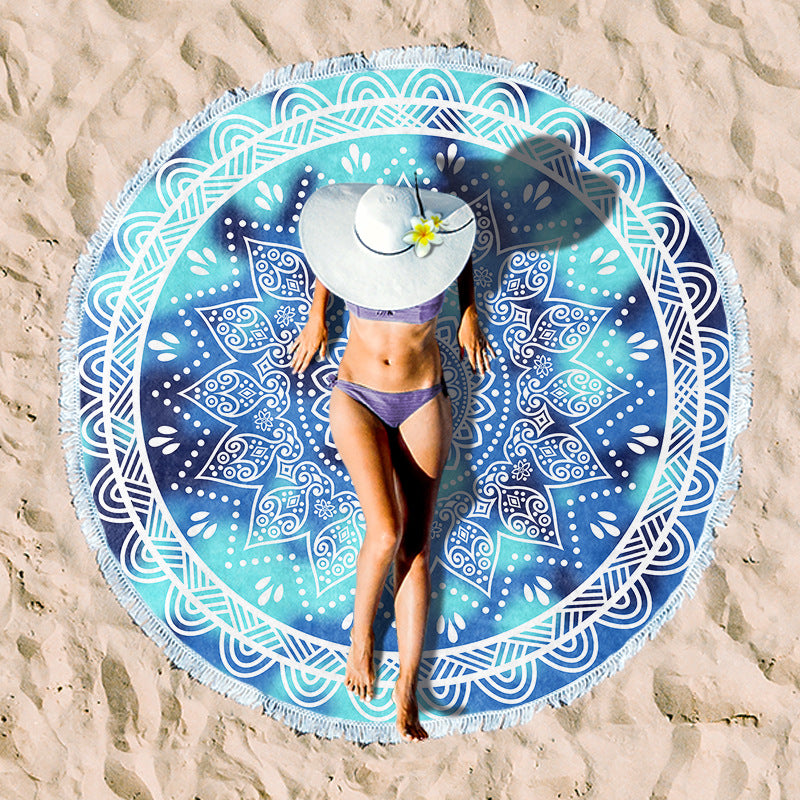 Round beach towel with tropical palm pattern Bowlift