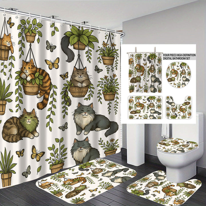 Cat-Themed Four-Piece Digital Bathroom Set Bowlift