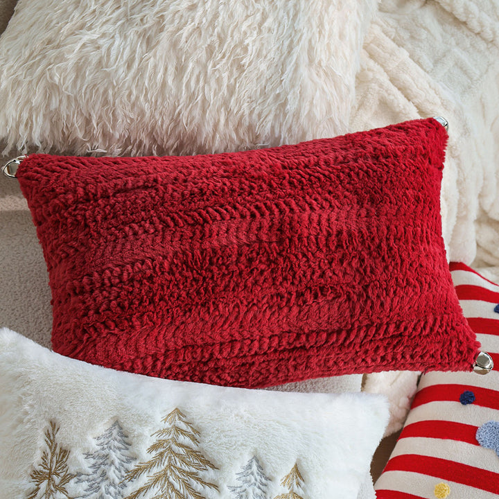 Rectangular plush decorative pillow with textured knit look and metal eyelets Bowlift
