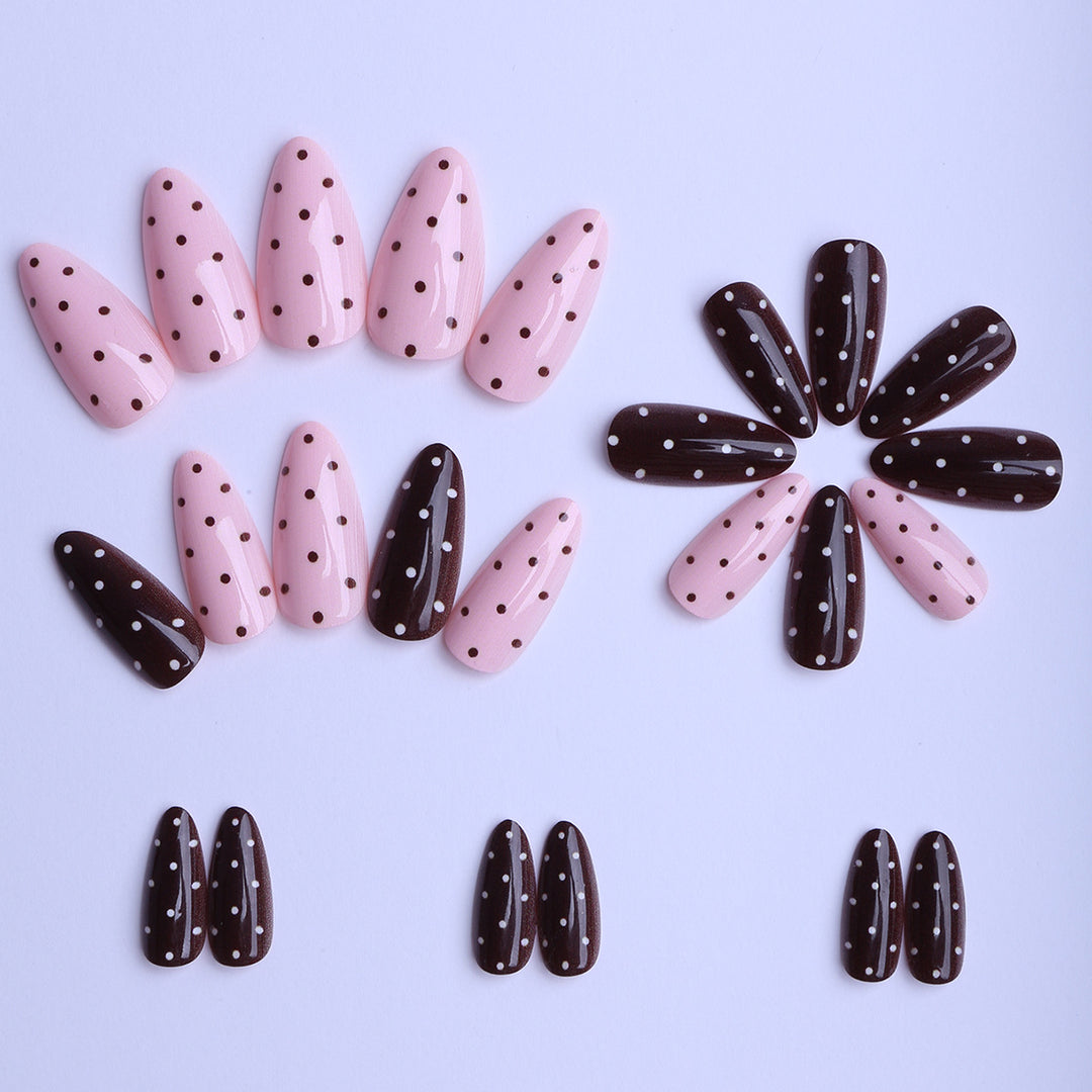 Artificial nails with creative dot pattern and elegant accents Bowlift