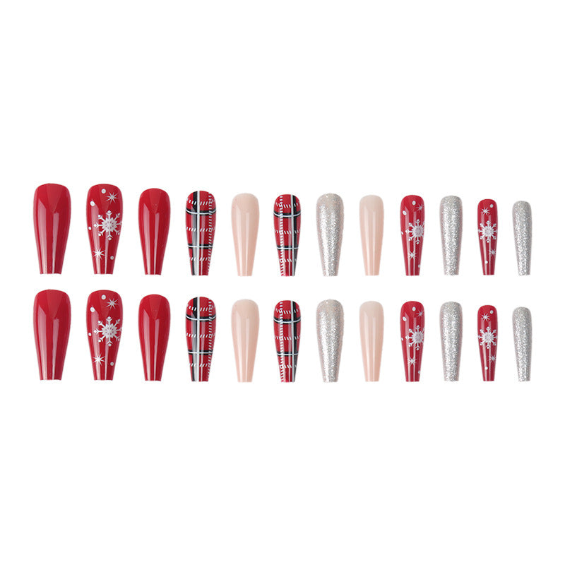 Artistic Press-On Nail Set with Holiday Theme Bowlift