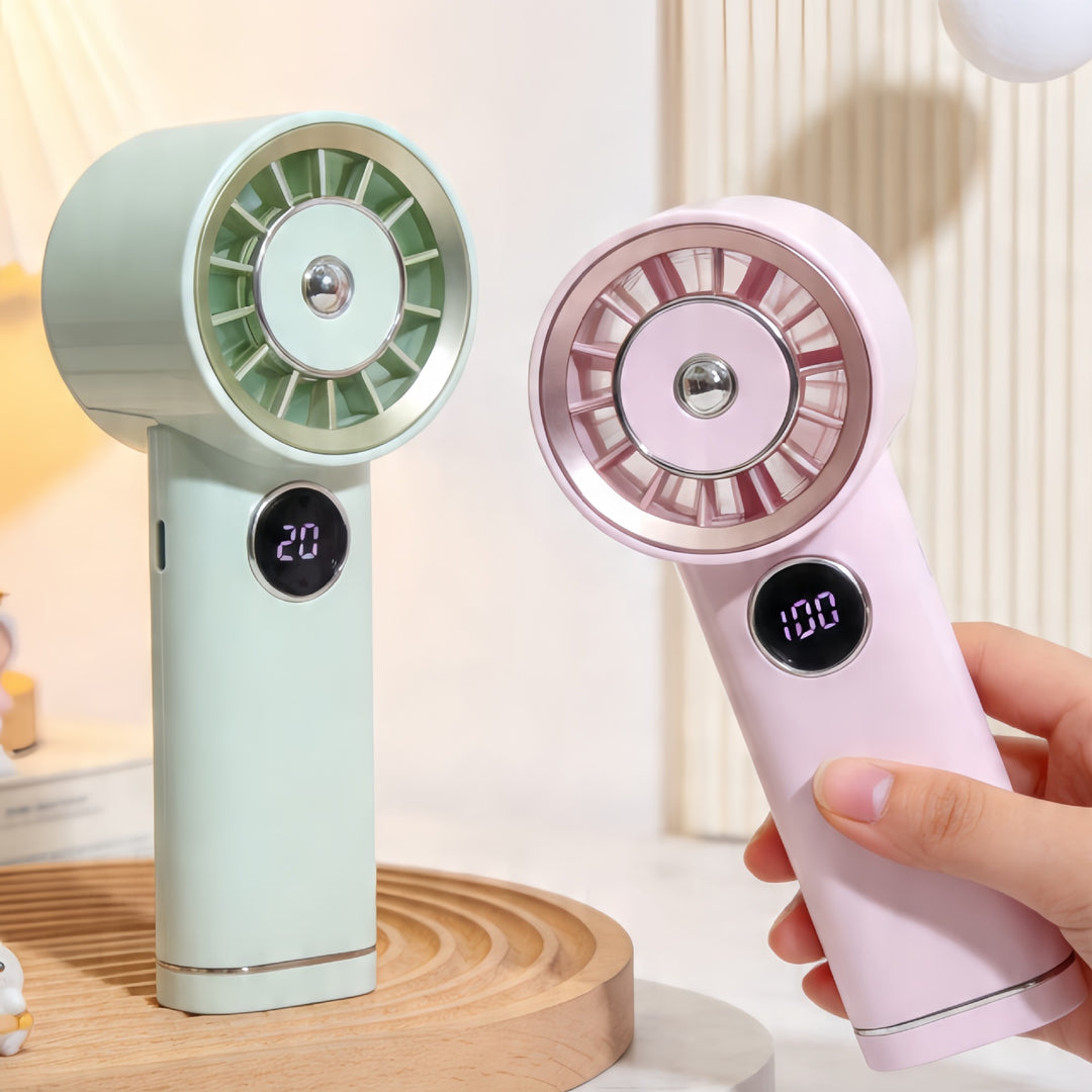 Women's Portable Mini Hand Fan with Digital Temperature Display Bowlift