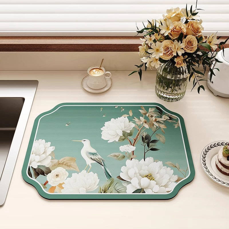 Botanical-Themed Kitchen Counter Mat