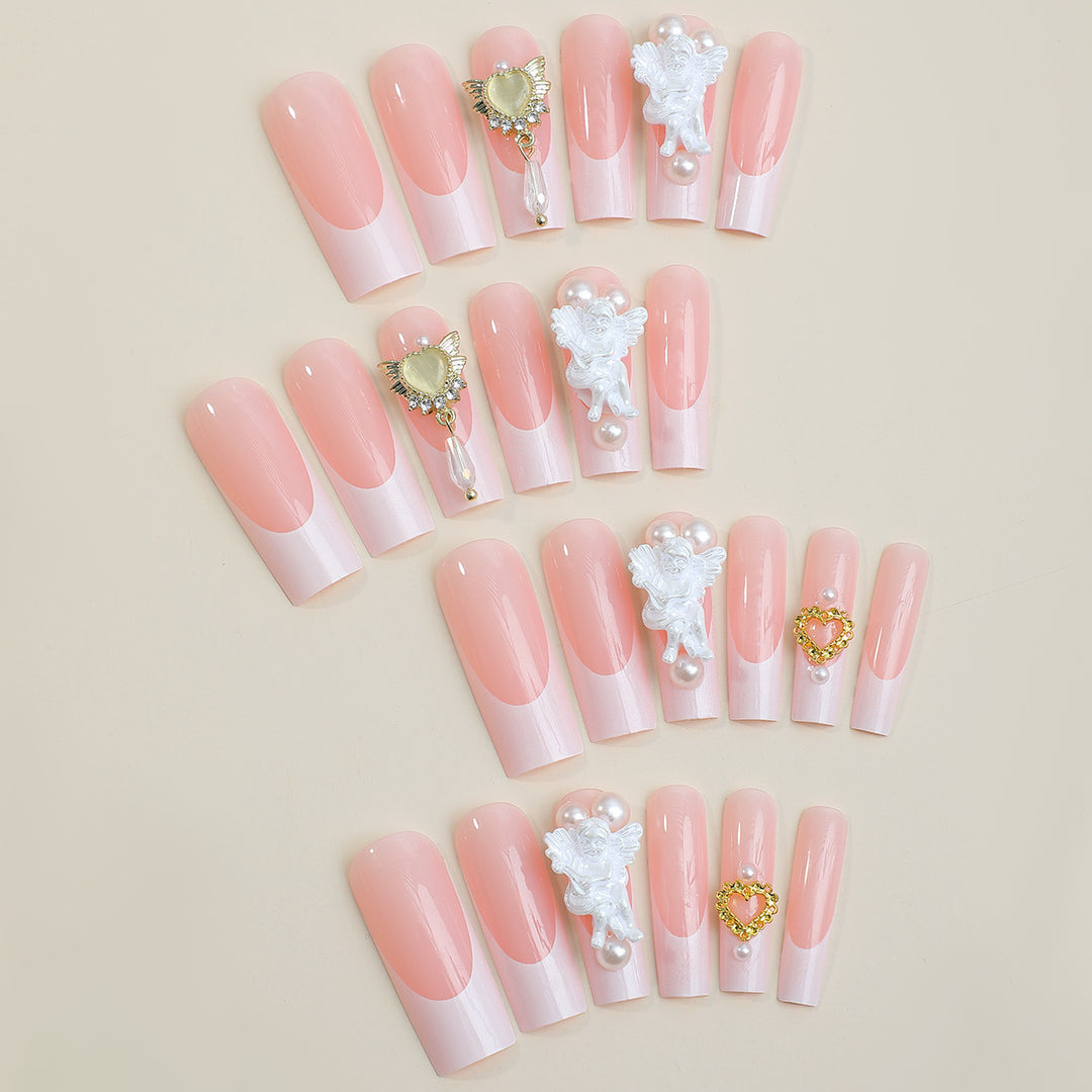 Artificial nail set with luxurious flower and pearl decorations Bowlift