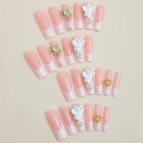 Artificial nail set with luxurious flower and pearl decorations Bowlift