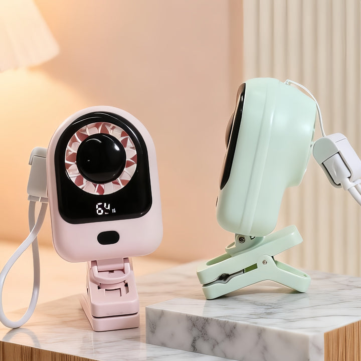 Women's Portable Mini Fan with Digital Display and Flexible Mount Bowlift
