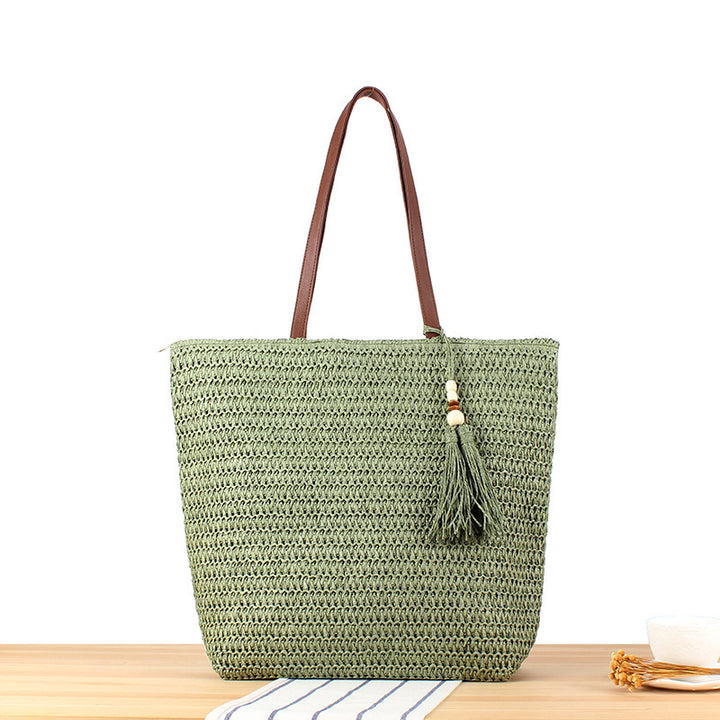 Handbag Made of Braided Natural Material with Tassel Decoration Bowlift
