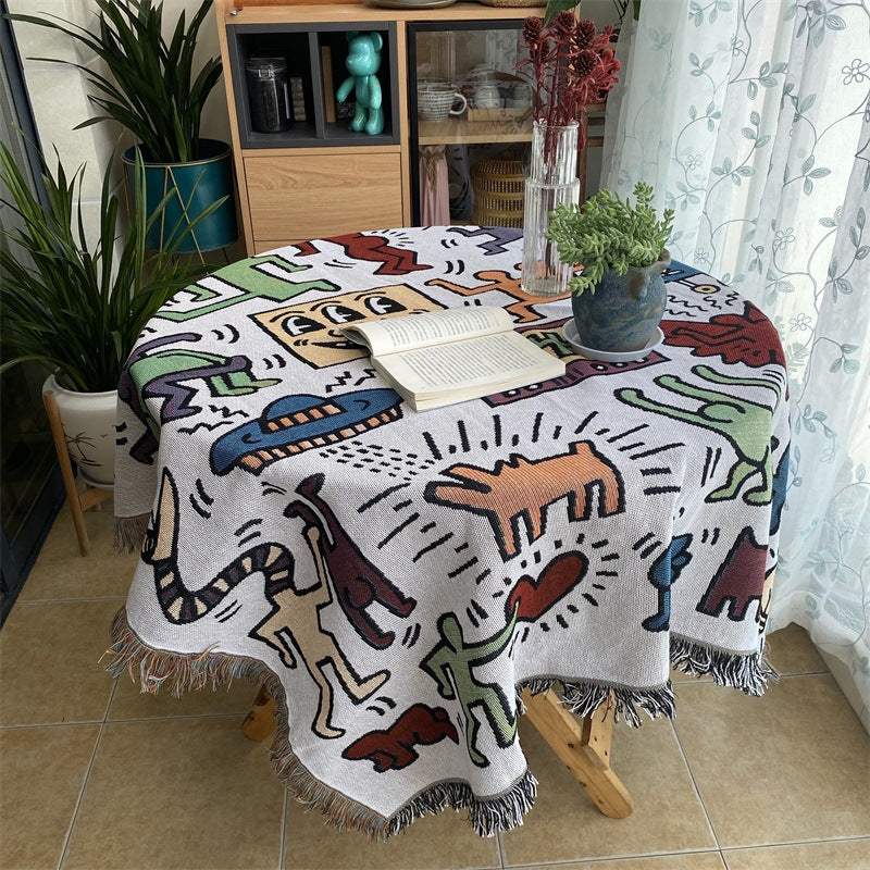 Artistic Fringed Tapestry Blanket