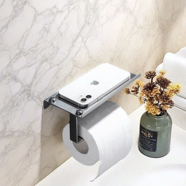 Wall-Mounted Toilet Paper Holder With Integrated Shelf And Phone Shelf