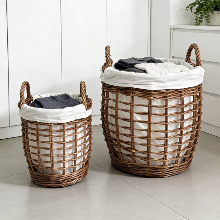 Handcrafted laundry basket with fabric cover Bowlift
