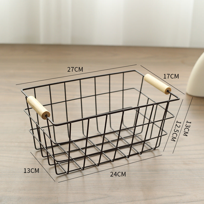 Unisex Wire Storage Basket with Ergonomic Wooden Handles Bowlift