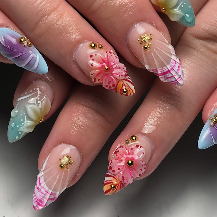 Decorative Floral 3D Acrylic Nail Art Design Bowlift