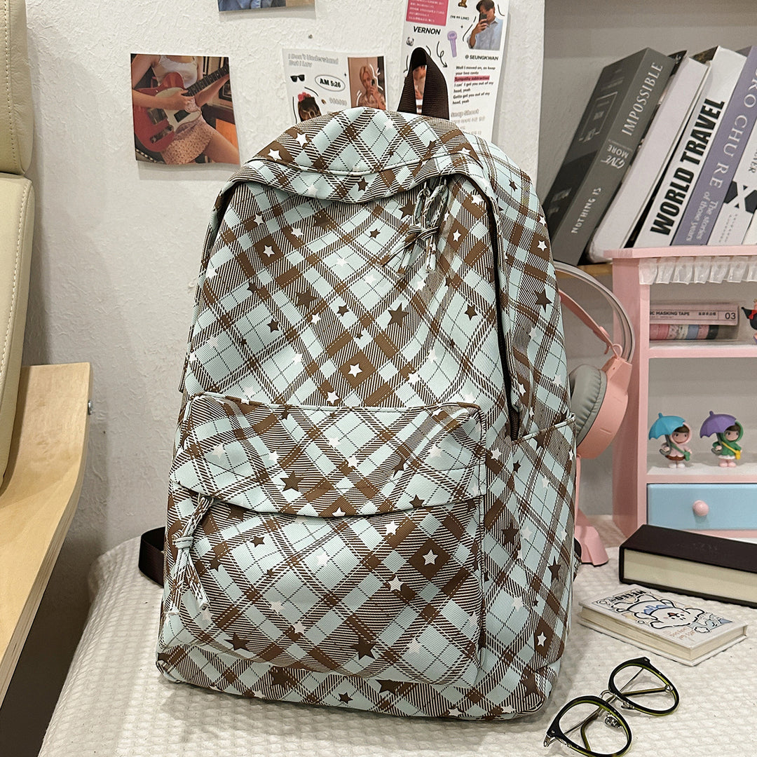 Backpack with Fashionable Check Pattern and Practical Compartments Bowlift