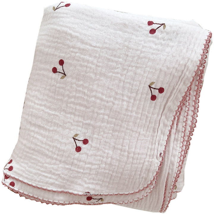 Unisex soft muslin blanket with cherry-shaped embroidery Bowlift