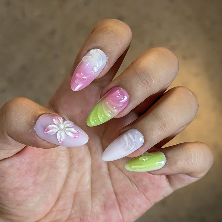 Decorative Floral Artisan Press-On Nails Bowlift