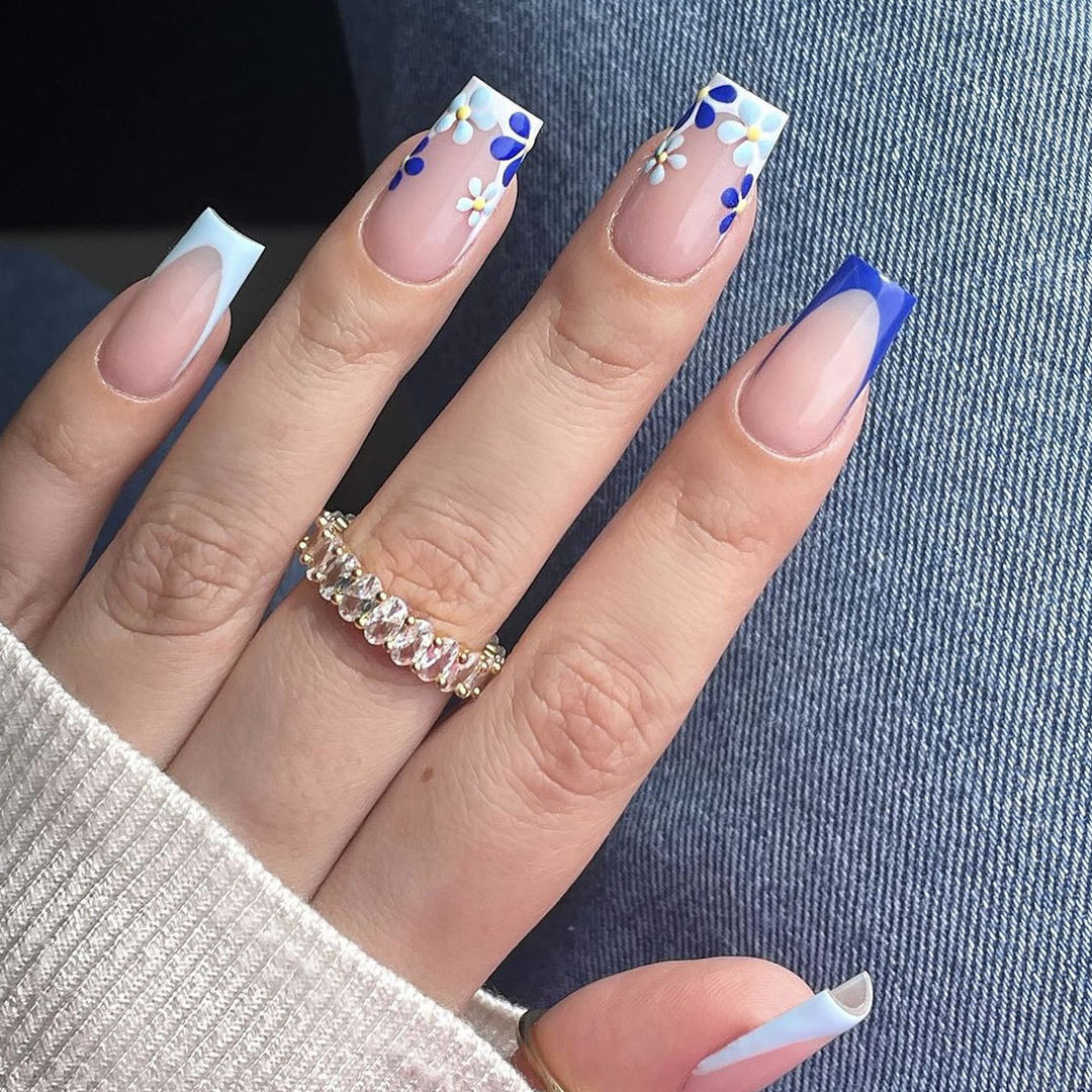 Floral French Tip Acrylic Nail Art Extensions Bowlift