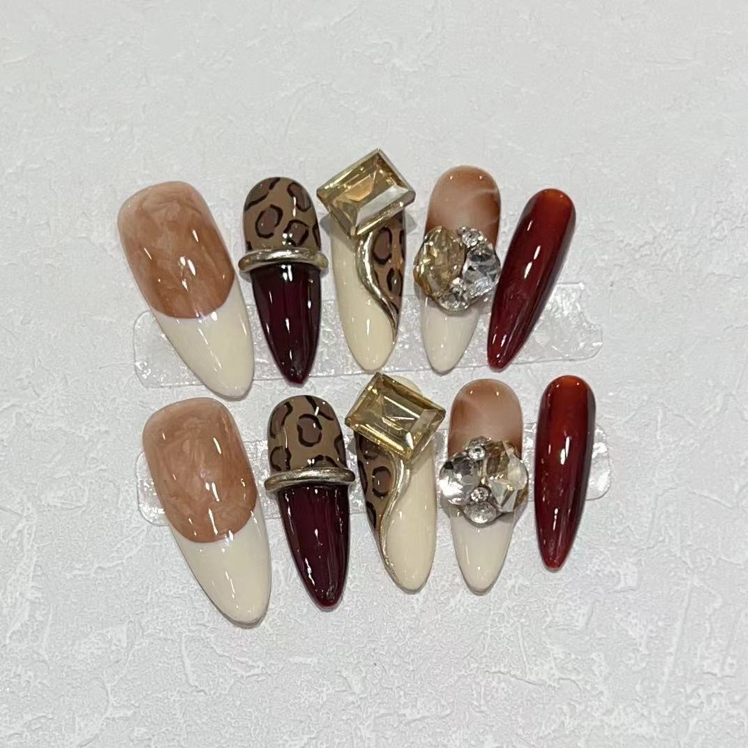 Stiletto Press-On Nail Art Set with Decorative Gem Accents Bowlift