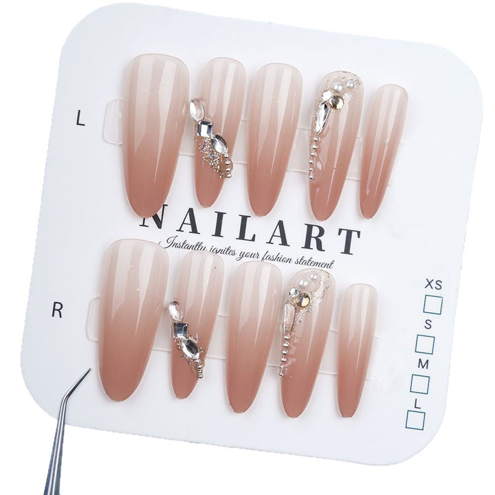 Long Press-On Nails with Elegant Rhinestone Accents Bowlift