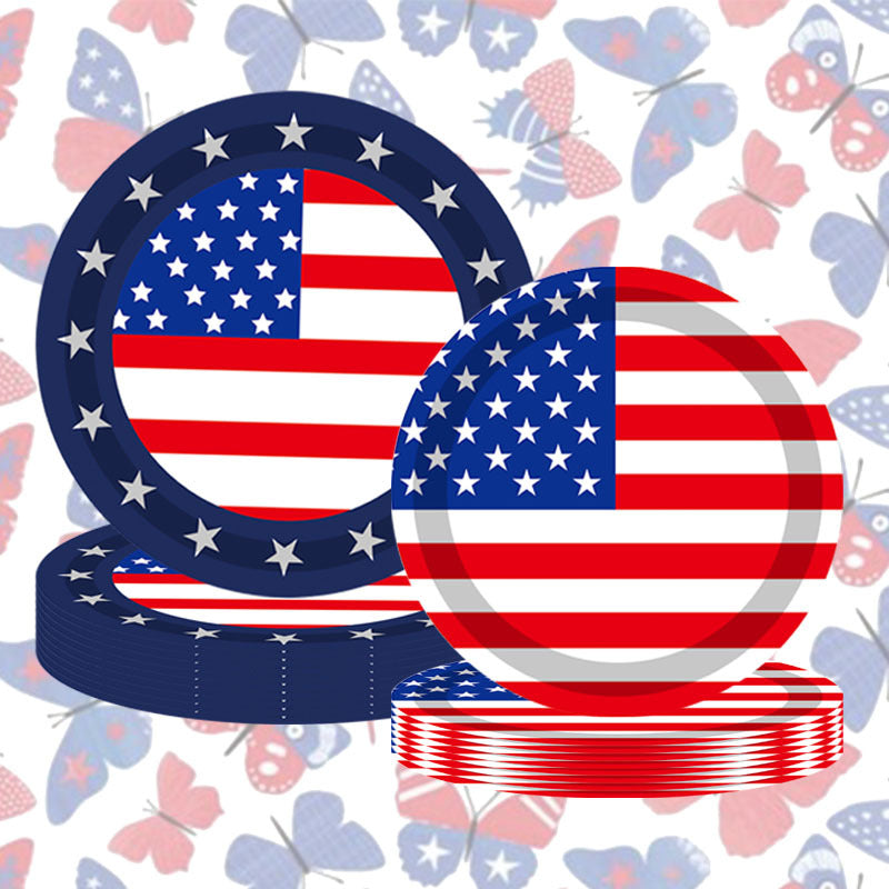 Unisex nan patriotic disposable tableware set with star border paper plates cups napkins Bowlift