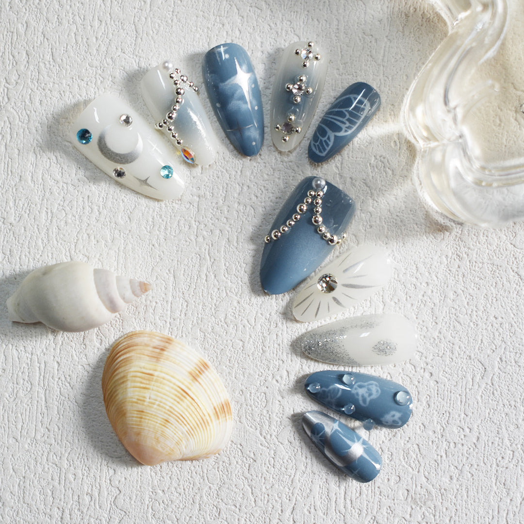 Celestial Design Press-On Nails with Gem Accents Bowlift