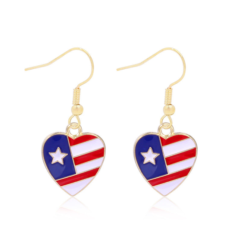 Women's star-shaped enamel earrings with USA flag motif and gold-plated fish Bowlift