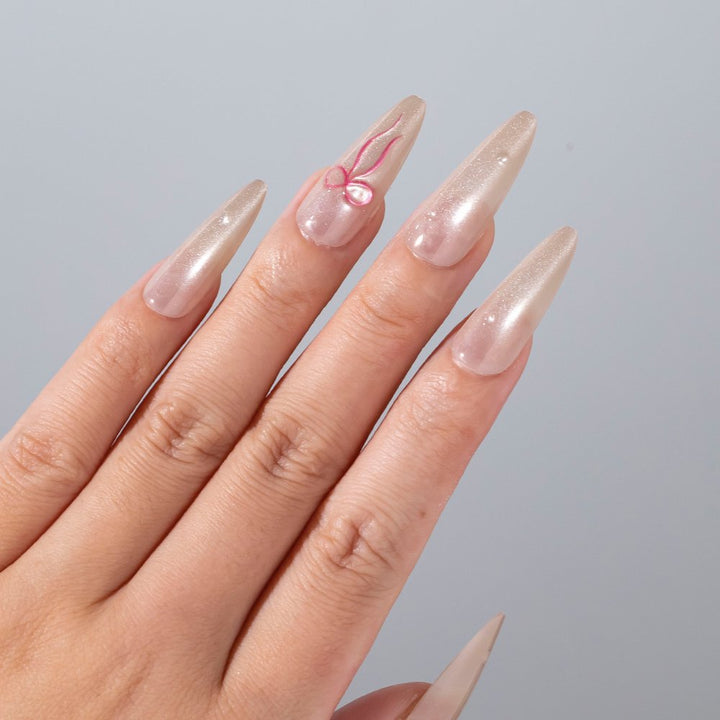 Elegant Stiletto Press-On Nail Set with Bow Accents Bowlift
