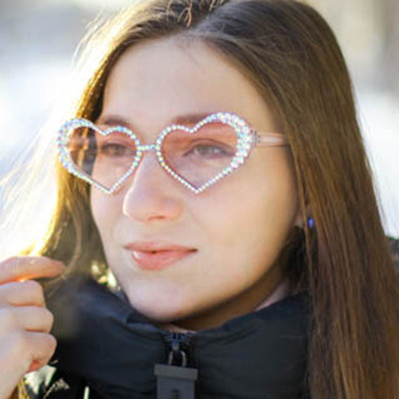 Women's Heart-Shaped Sunglasses with Rhinestone-Embellished Frame Bowlift