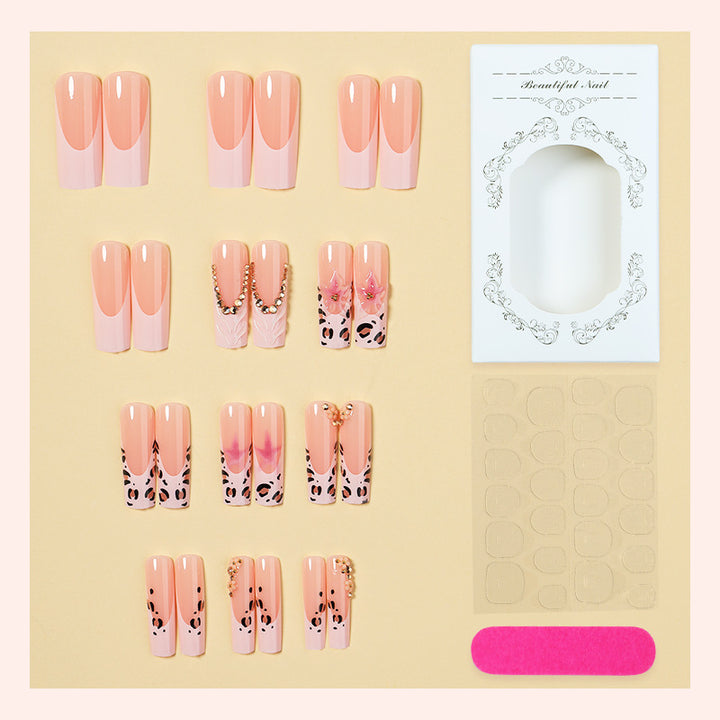 Decorative Press-On Nails Set with Artistic Leopard and Floral Accents Bowlift