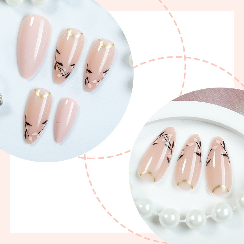 Premium Artistic Press-On Nail Art Set with Floral Accents Bowlift