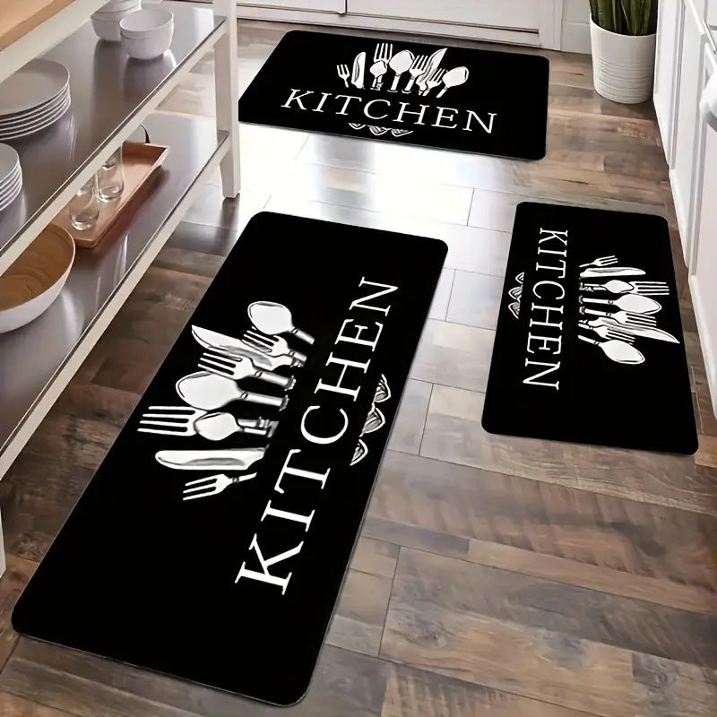 Anti-Fatigue Memory Foam Kitchen Runner and Square Mat Set with Non-Slip Backing Bowlift