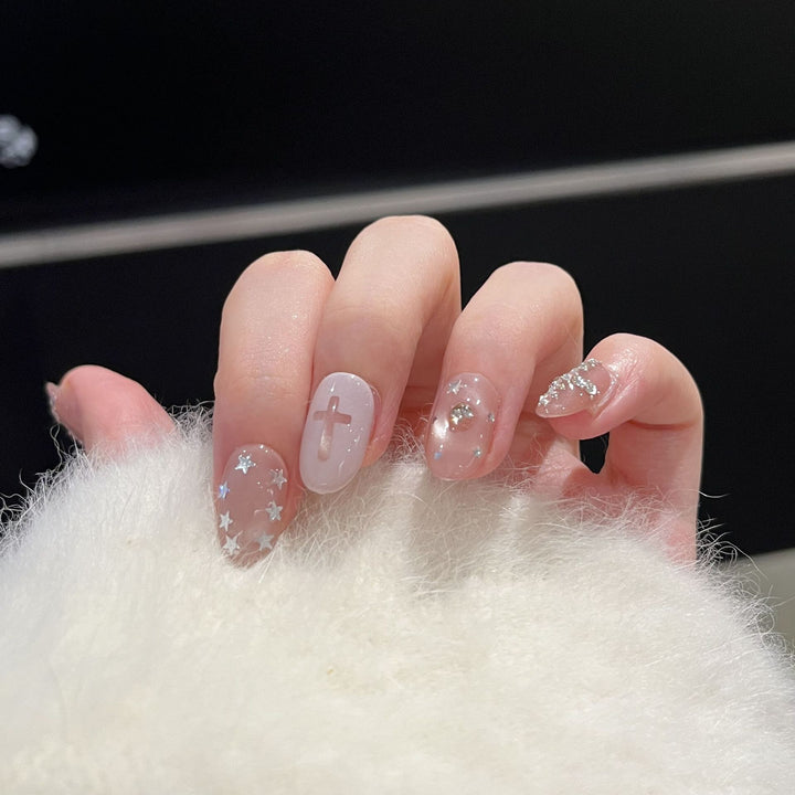Decorative Press-On Nail Art Set with Star and Cross Designs Bowlift