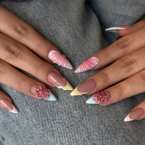 Artistic Floral Sculpted Nail Extensions Bowlift